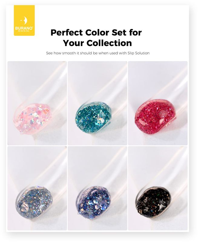 BURANO Poly Extension Gel Nail Kit, 6 Colors Nail Poly Nails Builder Gel Set for Beginner &amp; Professional Using, Poly Nail Gel Kits DIY Starter Kit Nail Art Gift (glitter)