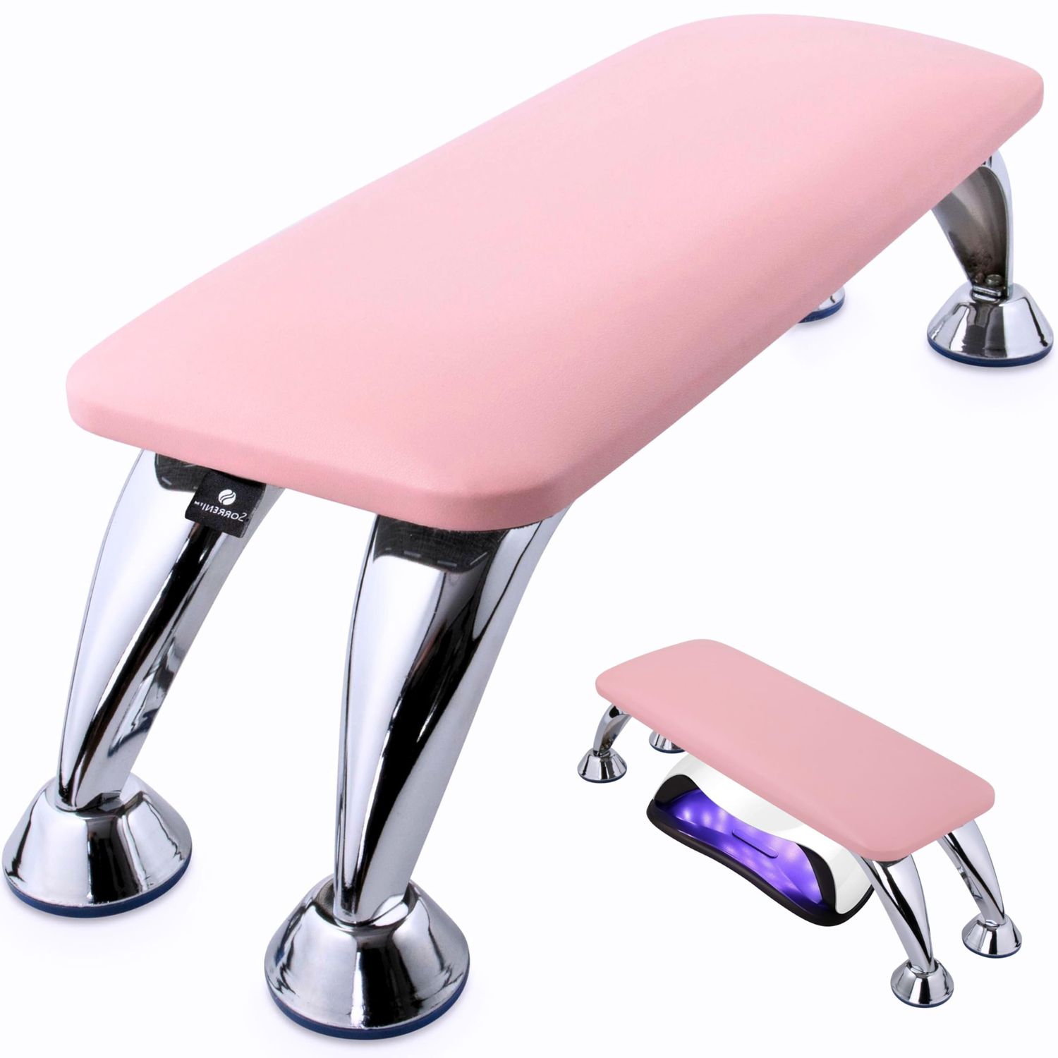 Sorreni Arm Rest for Nails Tech - Non-Slip Nail Arm Rest, Detachable Manicure Hand Holder Stand, Reposabrazos Para Manicura (Pink)