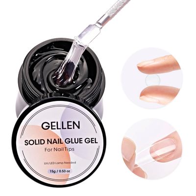 Gellen Solid Nail Glue Gel for False Nail Tips, Huge Capacity 15g Press on Solid Acrylic Nail Glue Gel for Salon Art DIY at Home, Need UV Light Cured