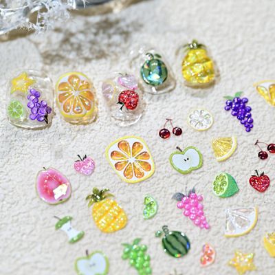 Nail Stickers for Nail Art Fruit Nail Art Stickers Summer Cute 5D Embossed Nail Decals Self-Adhesive Nails Supply Manicure Sliders for Nails Decoration