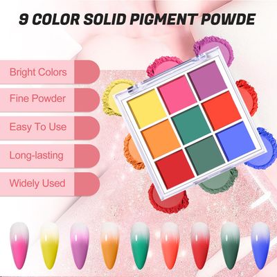 Nail Pigment Powder Palette, 9 Colors Gradient Solid Pigment Powder for Nails, Nail Art Manicure DIY Accessories (Dark)