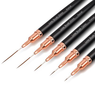 Komall Metallic Nail Art Brushes, 5Pcs Liner Brush Set, UV Gel Polish Painting Art Design Pen for Long Lines, Thin Details, Fine Drawing Sizes 4/8/12/20/25mm(Black)