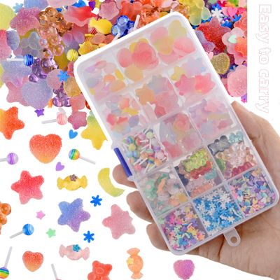 editTime 200PCS Kawaii Colorful Resin Acrylic 3D Gummy Bear Multi-sized Heart Star Nail Charms with 300PCS Snowflake Heart Star Slice (Multicolor5)