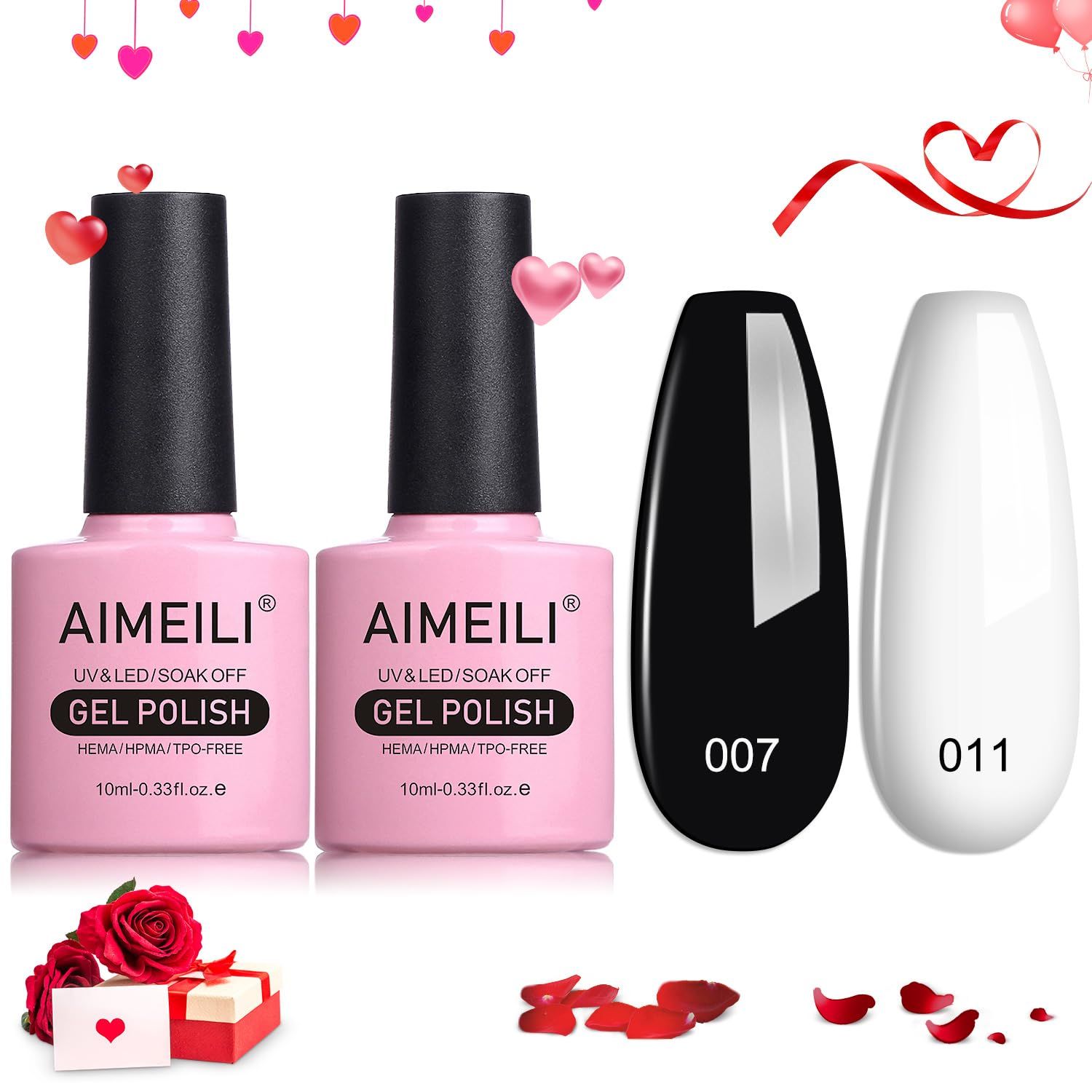 AIMEILI 2Pcs Black White Gel Nail Polish Kit Soak Off U V LED Nail Gel Polish Color Nail Art Starter Manicure