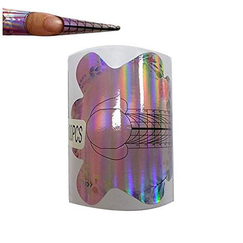 BeautyLeader 100PCS Pink Acrylic Nail Extension Stickers, Poly Gel Nail Forms, Self-Adhesive Nail Tips Guide Stencil Manicure Tool