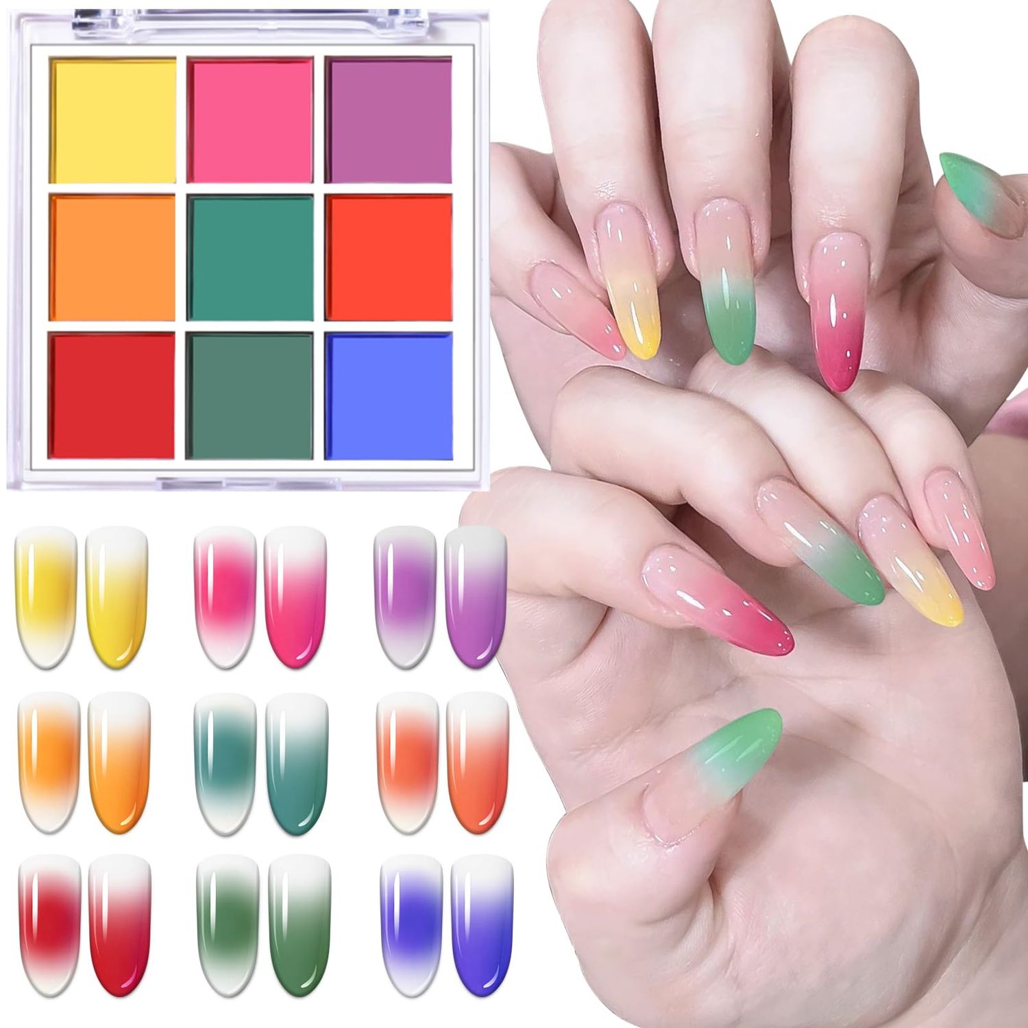 Nail Pigment Powder Palette, 9 Colors Gradient Solid Pigment Powder for Nails, Nail Art Manicure DIY Accessories (Dark)