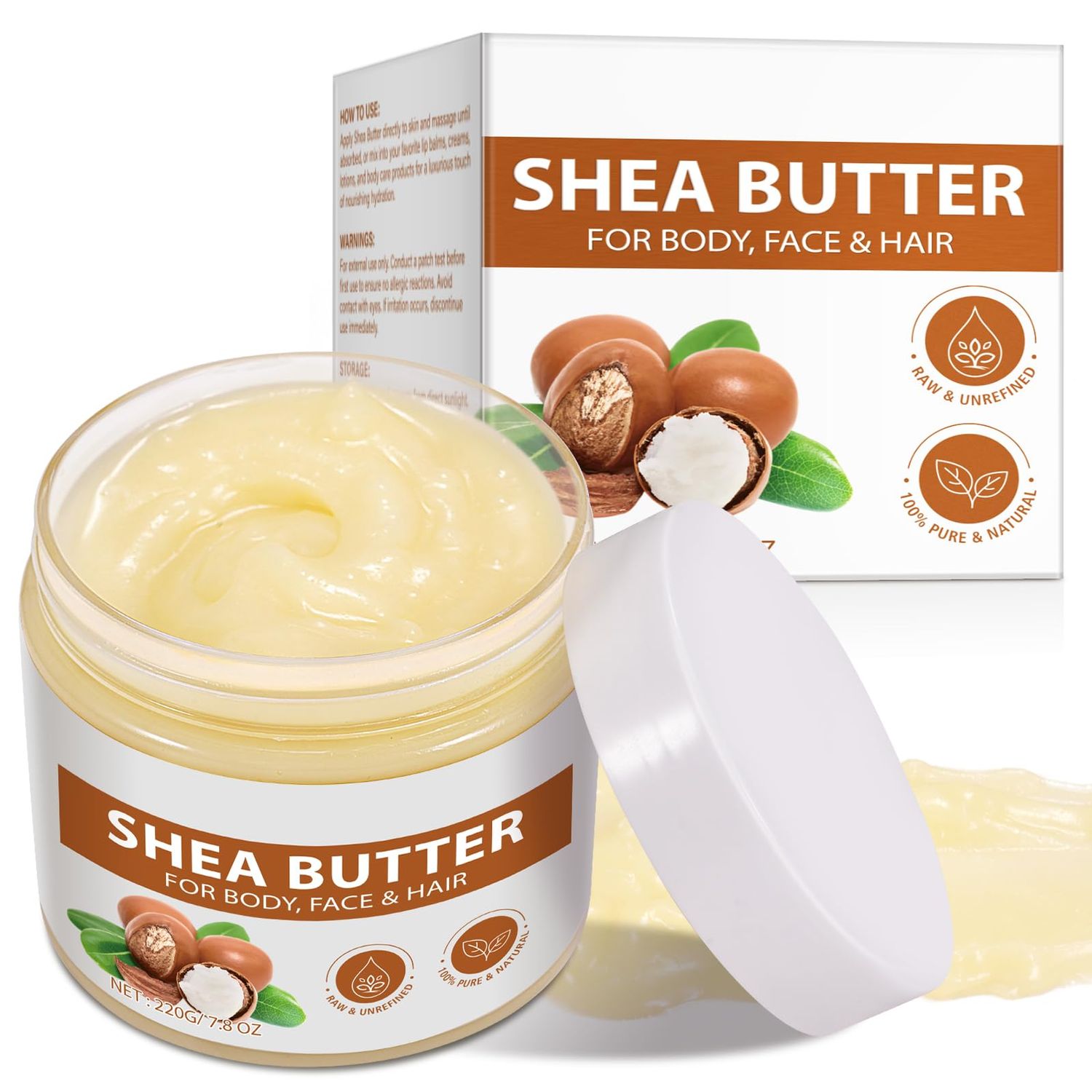 APUUFYQC Shea Butter Raw Organic, Natural Raw Unrefined Shea Butter Hand Cream, Moisturizing and Locking Water, Keeps Skin Healthy and Vibrant, 7.8 OZ