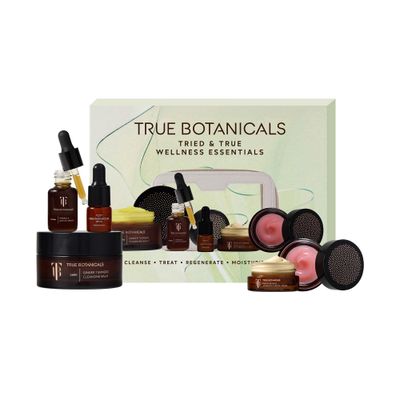 True Botanicals Tried &amp; True Wellness Essentials Bundle | Ginger Turmeric Cleansing Balm | Chebula Active Serum | Pure Radiance Oil | Phyto-Retinol Advanced Clinical Cream | Glossy Lip Balm