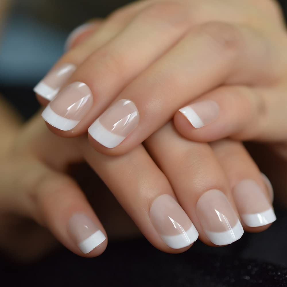 ELEVENAIL Natural Beige Nude White Press on Nails Short Squoval French Nail Tips False Nails Easy Wear Salon Manicure Reusable UV Gel Fake Nails DIY Nail Art at home