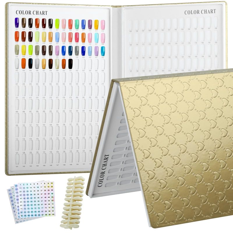 Vnjaoi 308 Colors Nail Swatches Book with 360 Nail Tips Professional Nail Color Chart Card Display Gel Polish Book Nail Painting Practice Design Board No Need Pasting, No Need Glue for Nail Salons