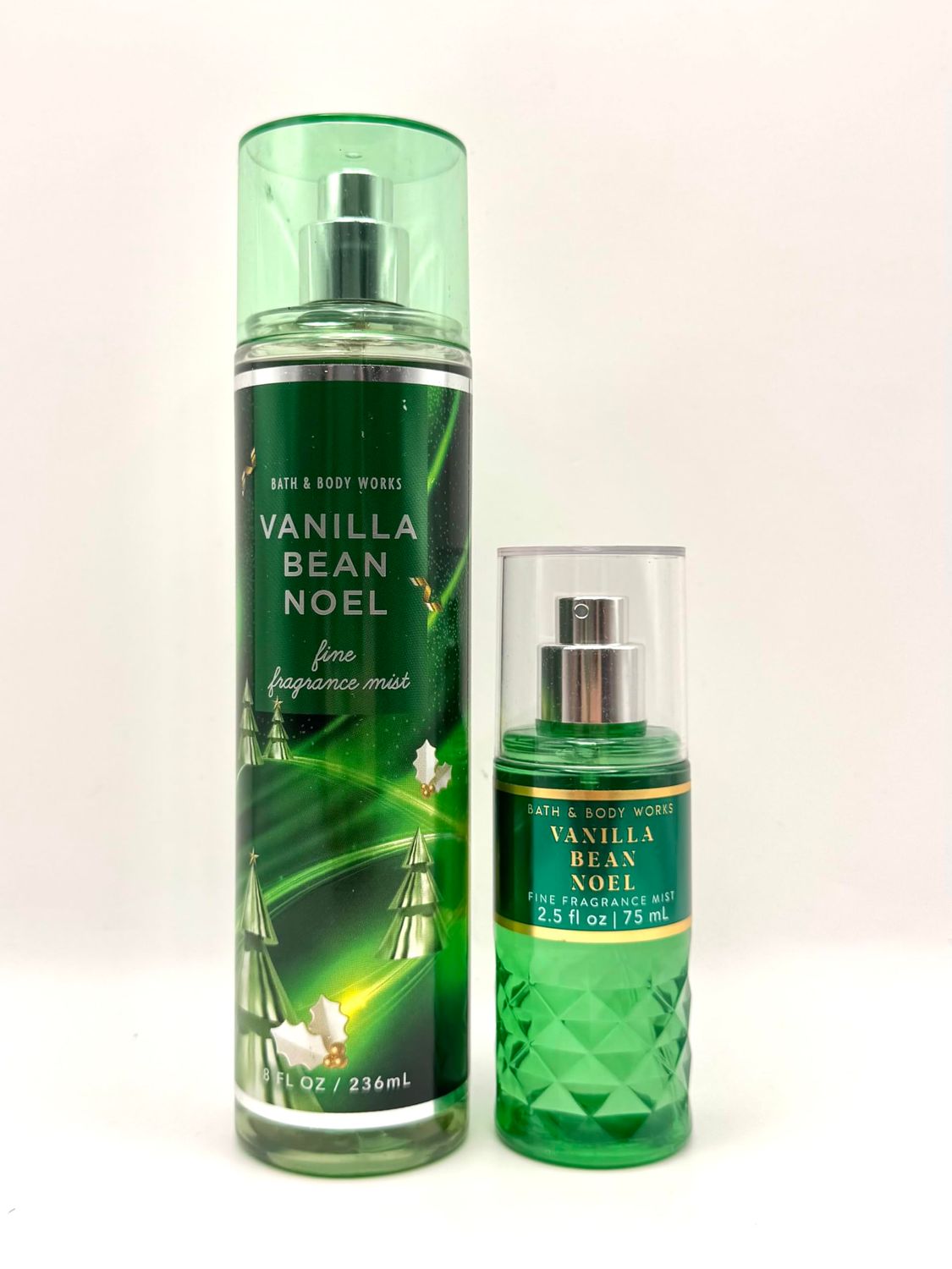 Bath and Body Work Vanilla Bean Noel Fine Fragrance Mist Set, 8 fl oz and 2.5 fl oz, Holiday Season