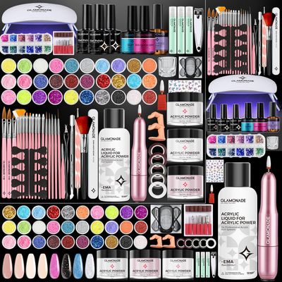 Glamonade Acrylic Nail Kit for Beginners: Professional Complete Set with Drill UV Light Gel Polish Nail Art Tools for Salon Quality Manicures at Home