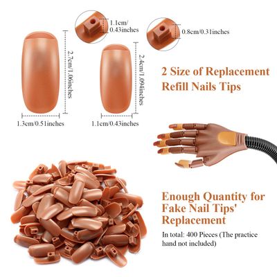 Blulu 400 Pieces Replacement Refill Nail Tips False Fake for Flexible Nail Training Hand Practice Display Manicure Supply DIY (Brown)