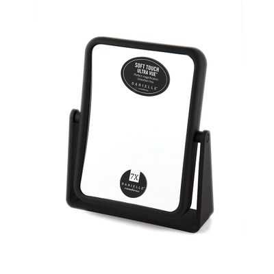 Danielle Creations 6.75-Inch Magnifying Vanity Makeup Mirror Rectangular Soft Touch Finish with 7X Magnification and 360 Swivel, Black
