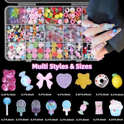 3D Candy Acrylic Nail Charms, Multi Color Cartoon Gummy Bear Fruit Lollipop Donut Ice Cream Heart Star Bows Acrylic Nail Art Charms, Candy Charm for Nails Art DIY Crafts Accessories