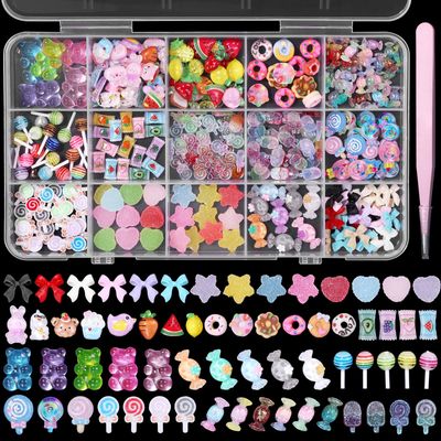 3D Candy Acrylic Nail Charms, Multi Color Cartoon Gummy Bear Fruit Lollipop Donut Ice Cream Heart Star Bows Acrylic Nail Art Charms, Candy Charm for Nails Art DIY Crafts Accessories