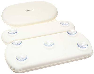 Amazon Basics Bath Tub Neck Pillow with Suction Cups, Waterproof, 3-Panel, Off-white