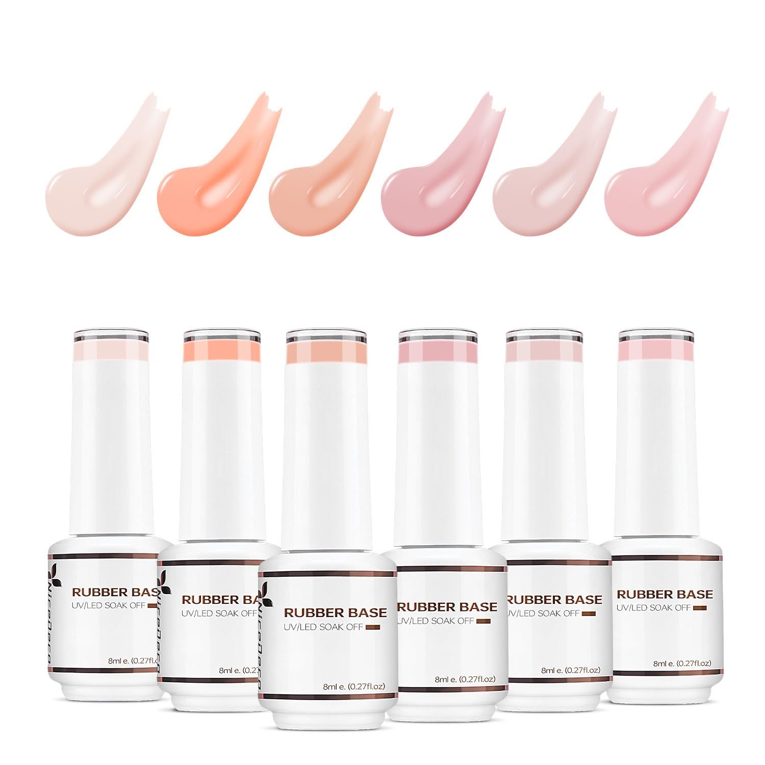 Nicedeco Hema Free Rubber Base Gel Polish for Nails 6 Pcs Cruelty Free Vegan Rubber Gel Nail Strengthener Nude Pink Nail Gel Polish Set 36