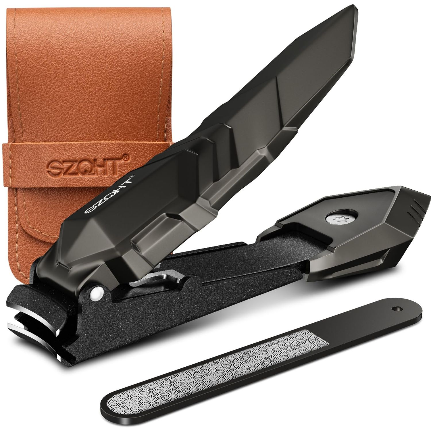 SZQHT Nail Clippers,Precise and Durable Toe Nail Clippers with Catcher and Nail File,Fingernail Clippers forThick Nails,Nail Cutter Without Mess for Men and Women(Gray)