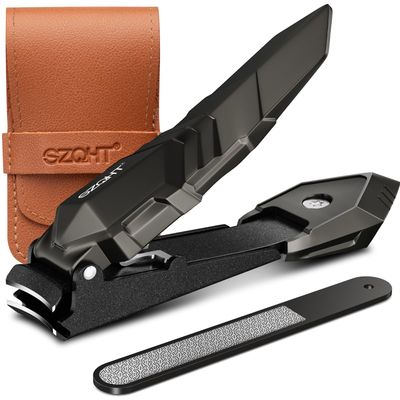 SZQHT Nail Clippers,Precise and Durable Toe Nail Clippers with Catcher and Nail File,Fingernail Clippers forThick Nails,Nail Cutter Without Mess for Men and Women(Gray)