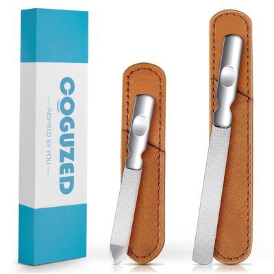 CoguZed 2 PCS Stainless Steel Nail File, Double Sided Metal Nail Files for Natural Nails, Heavy Duty Reusable Fingernail &amp; Toenail File for Men &amp; Women, Salon &amp; Travel Use
