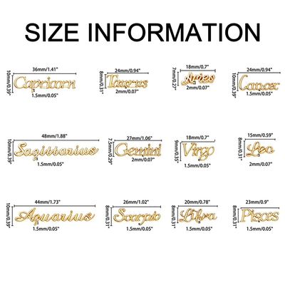 JERCLITY 48 Pieces Gold Silver Alloy Zodiac Nail Charms Zodiac Signs Nail Studs Constellation Words Charms for Nails Twelve Constellation Set for Women Girls