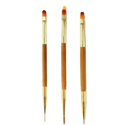 FULINJOY 3Pcs Nail Art Drawing Brushes, Short Bamboo Penholder Double End Pen Brush, Acrylic Round Flat Painting Drawing Liner Tools