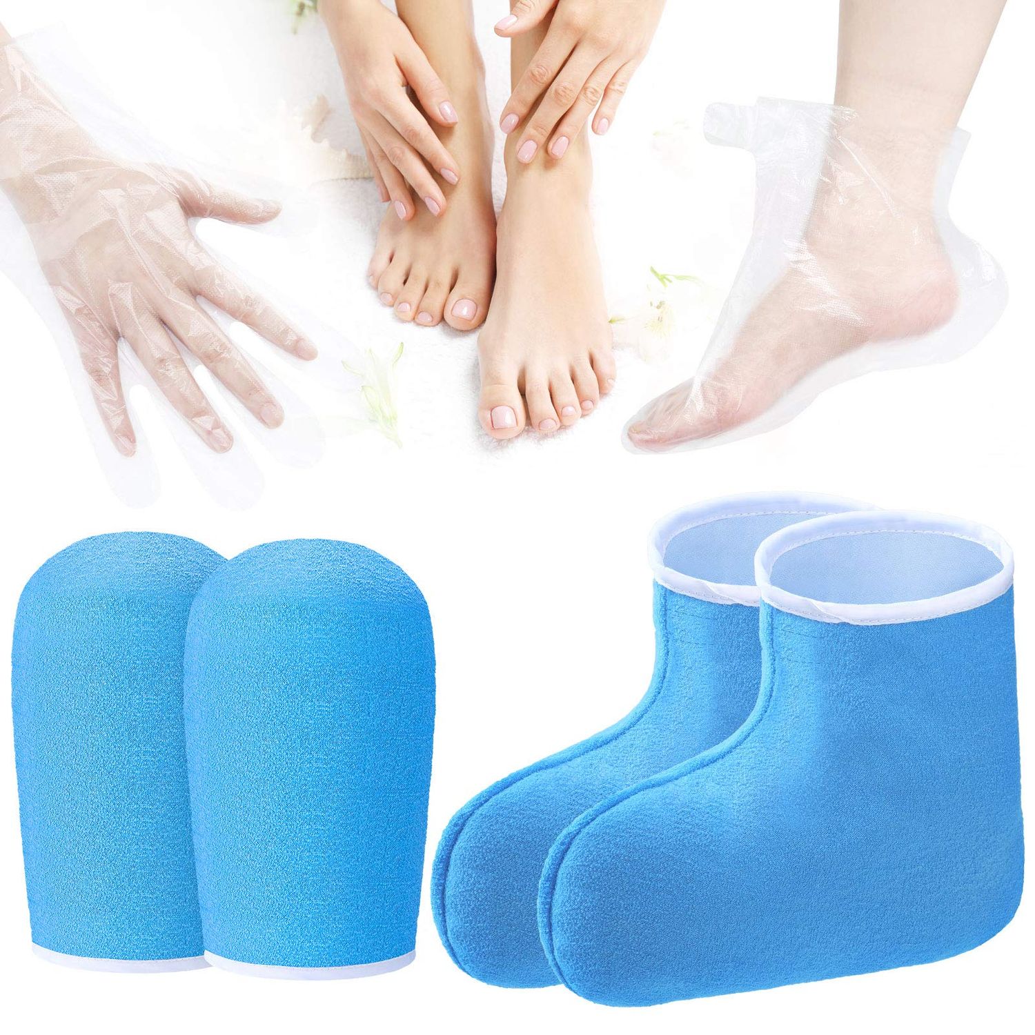 204 Piece Paraffin Wax Bath Set Paraffin Wax Mitts with Bath Liners Gloves and Booties, Plastic Bags Hand Mitts Terry Cloth Booties Foot Mitt