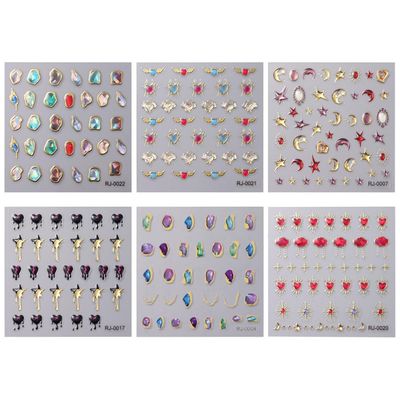 6Sheets 5D Embossed Stickers, Crystal Soft Glue Irregular Gems, Geometric Frame Art Stickers, Jelly Rhinestones Heart Star Decals, Moon Sun Cloud Nail Designs