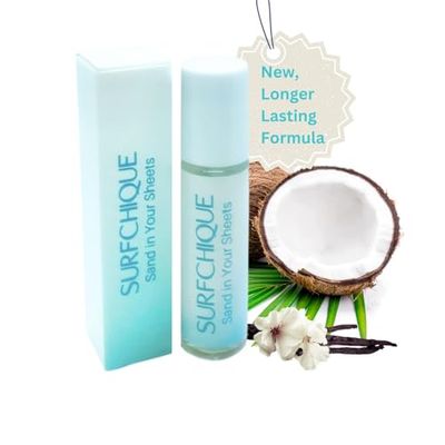 SURFCHIQUE Tropical Beach Perfume Oil Roll on Fragrance for Women with Coconut, Vanilla notes and touch of Mango &amp; Papaya - Sand in Your Sheets