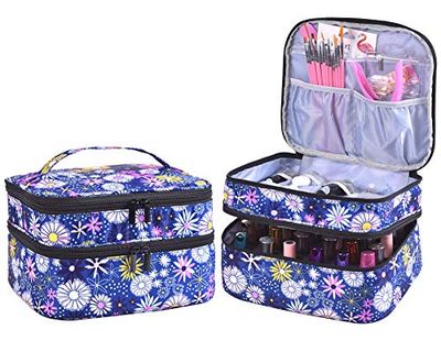 ZFZGFRCS Nail Polish Organizer- Holds 30 Bottles Nail Supply Organizers and Storage Double-layer Nail Polish Carrying Case Nail varnish Organizer Nail Polish Storage Bag with Handle (Flower)