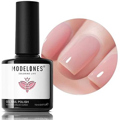 modelones Pink Gel Nail Polish, 15ML Nude Pink Gel Polish Sheer Neutral Color Jelly Summer Gel Nail Polish Natural Translucent Soak Off U V Gel Soap Nails for Mothers Nail Art French Manicure at Home