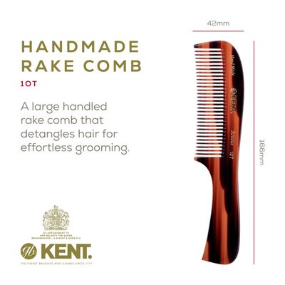 Kent 10T Large Detangler Comb, Handmade Wide Tooth Comb for Curly Hair, Detangling Combs For Wet and Dry Hair, Combs for Thick Hair, Saw-Cut and Hand Polished Made in England