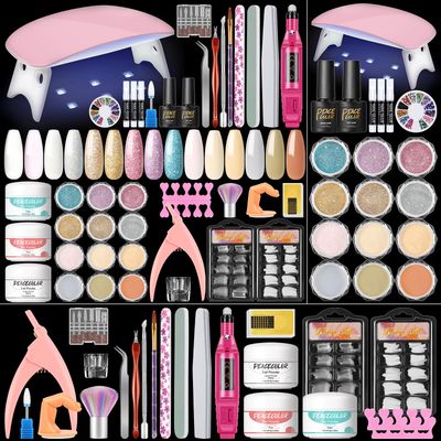 Acrylic Nail Kit with Drill Nail Kit Acrylic Set for Beginner Nude Pink White 12Pcs Glitter Powder Nail Art Rhinestones 200Pcs Tips for Women Manicure DIY