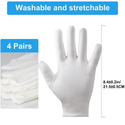 White Gloves for Women and Men, 4 Pairs Thinck Premium Cotton Gloves for Dry Hands Sleeping, Moisturizing Gloves Spa Eczema Overnight, Work Gloves for Coin Jewelry Service