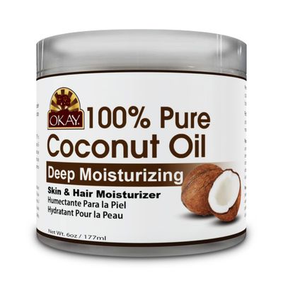 Okay 100 Pure Coconut Oil for Hair &amp; Skin - Coconut Oil for Women &amp; Men, Perfect for Hair &amp; body, Natural Massage Oil &amp; Moisturizer - 6 fl oz Jar (Pack of 1)