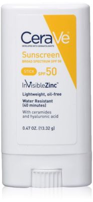 CeraVe Sunscreen stick spf 50 | 0.47 ounce | mineral sunscreen for kids &amp; adults | fragrance free, 0.47 Ounce