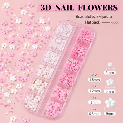 BELLEBOOST 3D Flowers Manicure Gems Nail Rhinestone Glue Gel,Colorful Acrylic Flower Nail Charms Caviar Beads,Rhinestones Nails and Gem Glue Nails (UV/LED Needed) Pickup & Dotting Tools