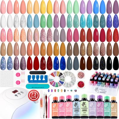 Lavender Violets 73 Pcs Gel Nail Polish Kit with U V Light, 45 Colors with Nail Primer,Builder Base,Matte &amp; Glossy Top Coat Soak Off Manicure Tools Gifts for Women LA07