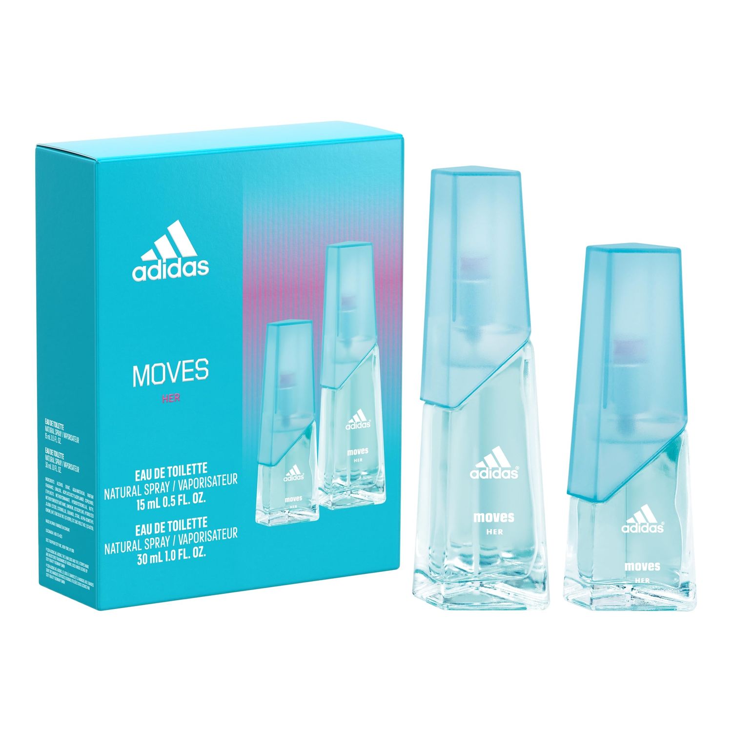 adidas Moves for Her 2 Piece Gift Set, Notes of Grapefruit, Green Apple, and Peppermint, Womens Fragrance, Long Lasting, Sporty Fragrance, Travel Size
