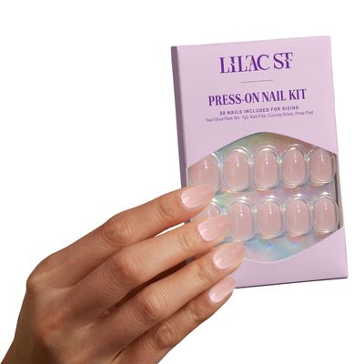 Lilac St - Press on Nails, Sheer Chemise (30 Nails, 15 Sizes) - Short, Round, Glossy, Opaque - Brush-On Nail Glue, Nail File, Cuticle Stick, Prep Pad - Reusable - Cruelty Free, Vegan, Women Founded