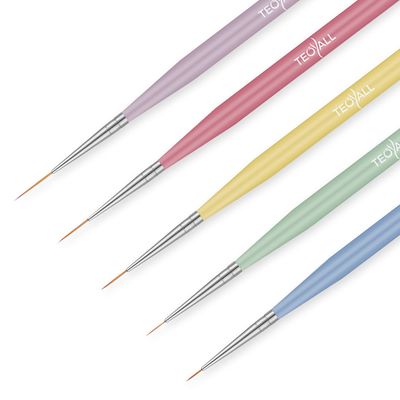TEOYALL 5 PCS Nail Art Liner Brushes, Sizes 5/7/9/11/20mm Nail Gel Painting Design Tools Nail Fine Drawing Pens for Long Striping, Detail Pattern