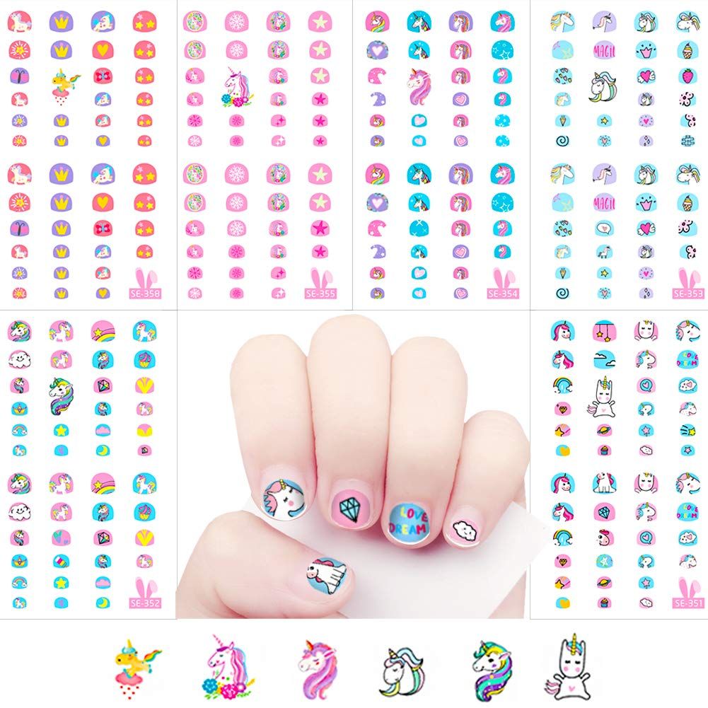 Fanoshon Unicorn 3D Nail Art Stickers Decals Self-Adhesive for Kids Little Girls, 270 Cute Nail Tip Star Crown Princess Nail Manicure for Fingernails Toenails Birthday Party Supplies Gift Favors