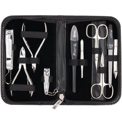 3 Swords Germany - brand quality 10 piece manicure pedicure grooming kit set for professional finger &amp; toe nail care scissors clipper fashion leather case in gift box, Made by 3 Swords (00286)