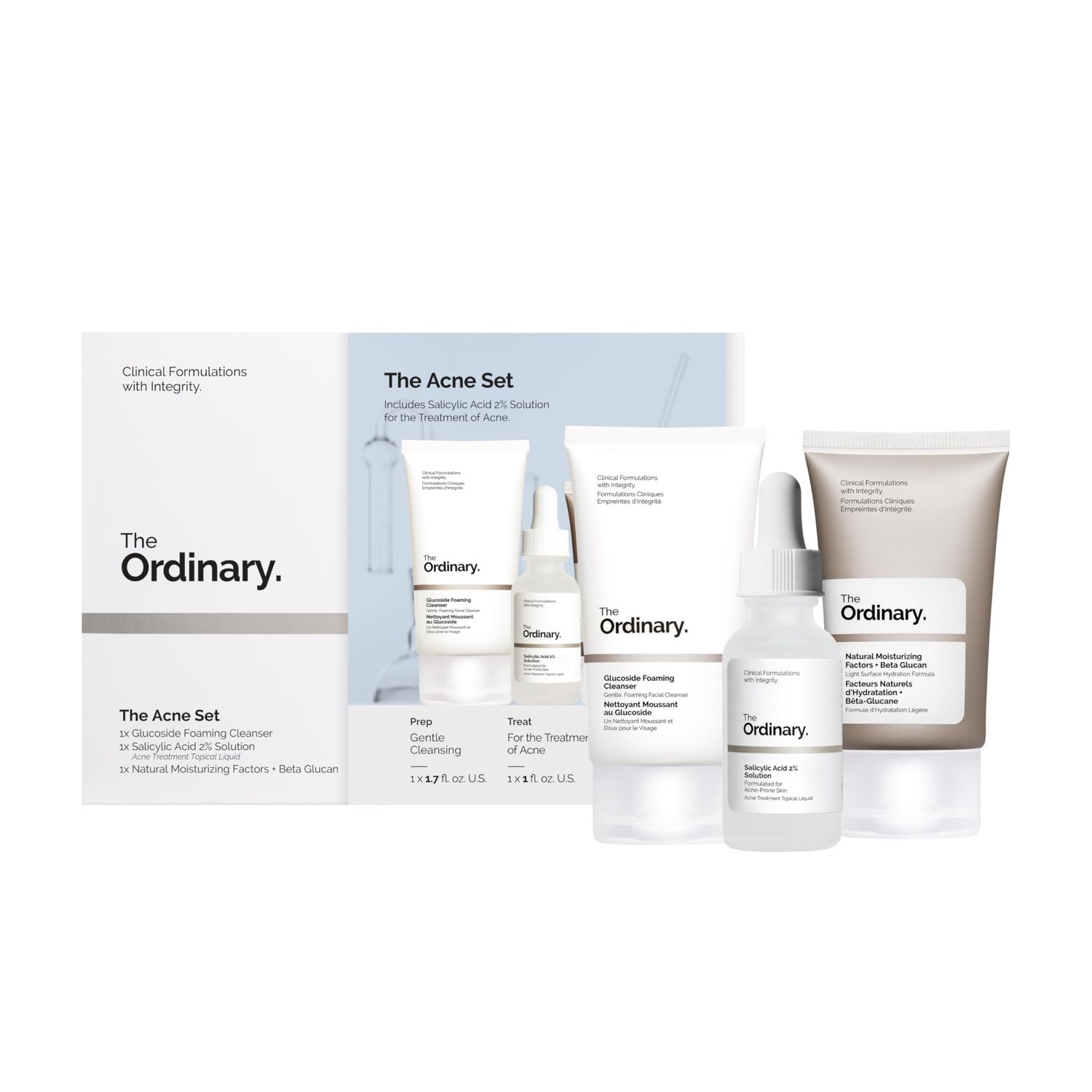 The Acne Set, 3-Step Skin Regimen with Glucoside Foaming Cleanser, Salicylic Acid 2 Solution, and Natural Moisturizing Factors Beta Glucan | Skin Care Set