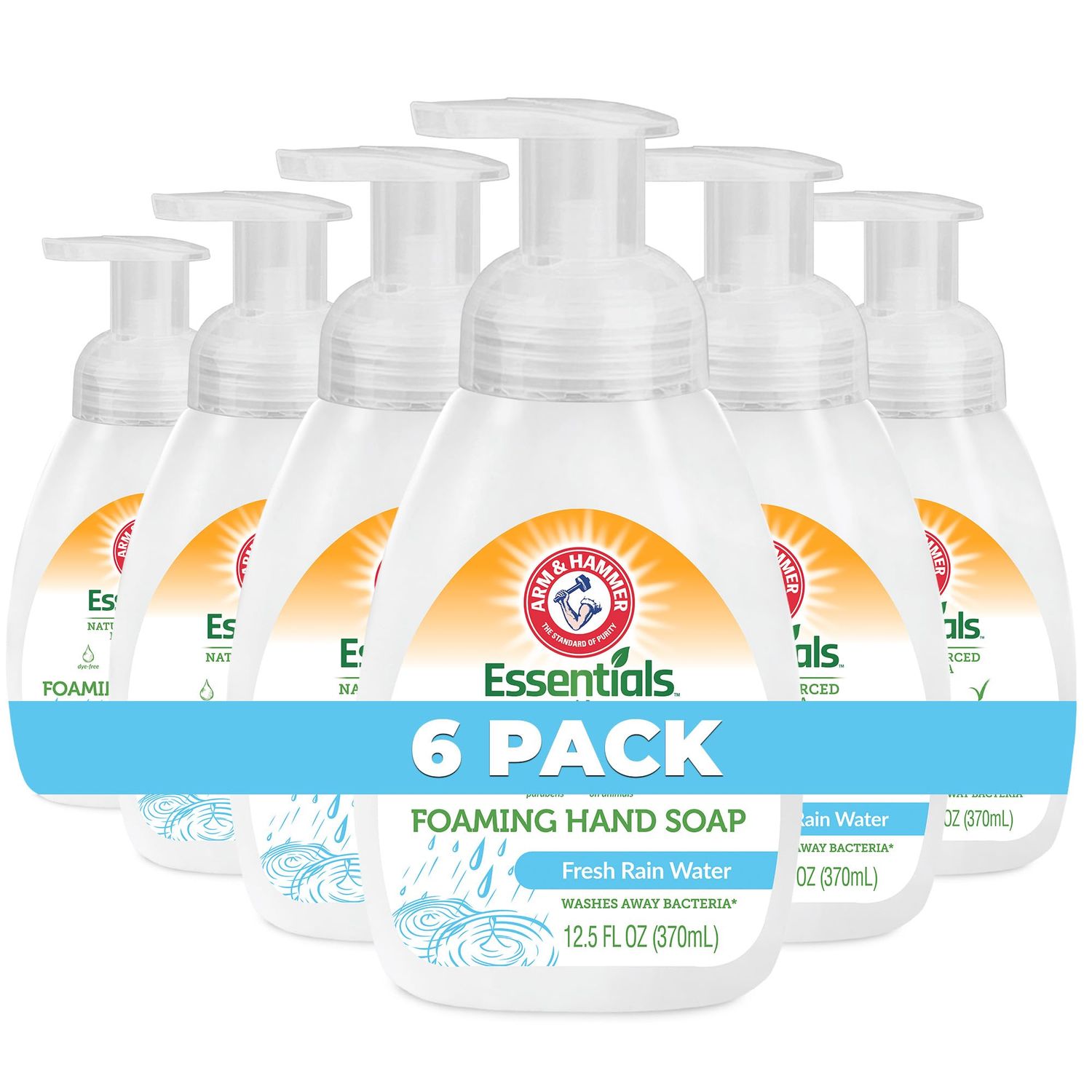Arm &amp; Hammer 6 Pack Foaming Hand Soap for Skin Cleaning - Fresh Rain Water Scent - Hand Soap Pump with Aloe Vera &amp; Different Ingredients 12.5 Fl Oz (370mL)