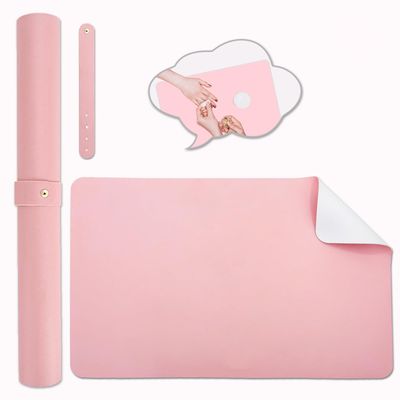 Double-sided Nail Table Mat for Nail tech - Soft Microfiber PU Leather Nail Desk Mat - Foldable Nail Art Table Mat Acetone Resistant for Nails Salon Home (Pink &amp; White) (Mat Only)