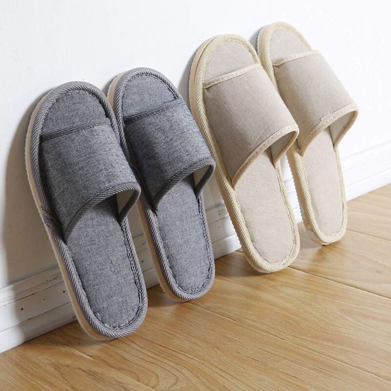 6 Pair of Open Toe Breathable Slippers,Solid Color Casual Slippers,Spa Slippers for Guests, Hotel, Travel, Unisex Universal Size Washable (3 beige medium size3 gray large size)