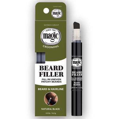 SoftSheen-Carson Magic Grooming Beard Filler Pencil Brush for Men, Waterproof, Fill in Patchy Beard &amp; Cover Greys, Natural Black Shade, Black, 0.05 Fl Oz