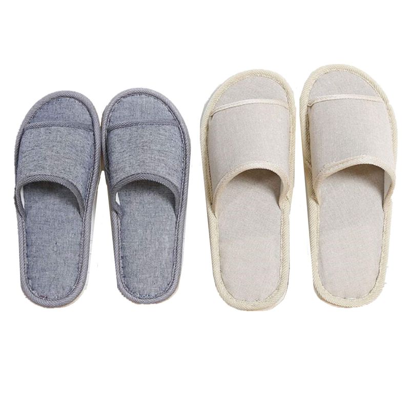 6 Pair of Open Toe Breathable Slippers,Solid Color Casual Slippers,Spa Slippers for Guests, Hotel, Travel, Unisex Universal Size Washable (3 beige medium size3 gray large size)